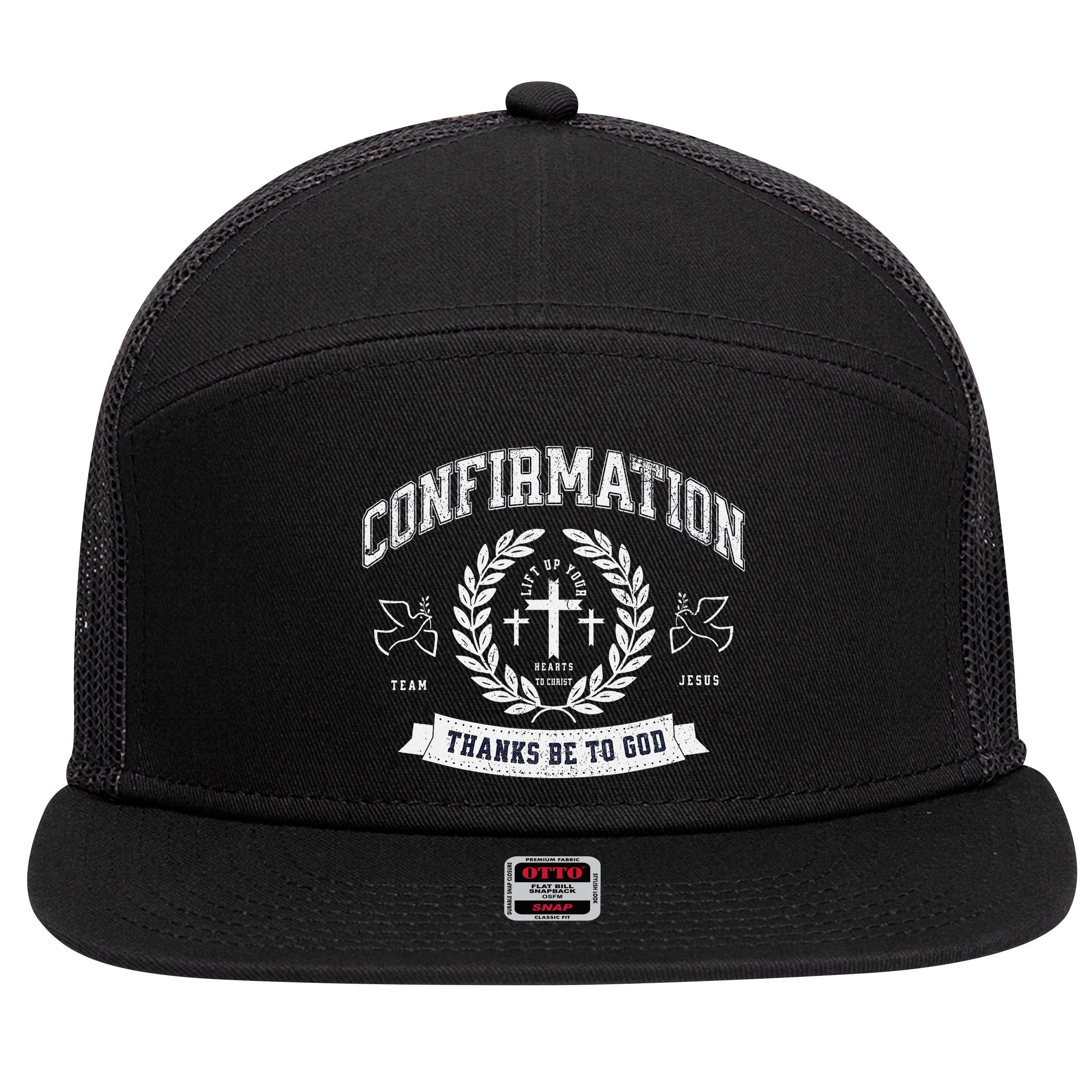 Confirmation Thanks Be To God Christian Catholic Jesus 7 Panel Mesh Trucker Snapback Hat