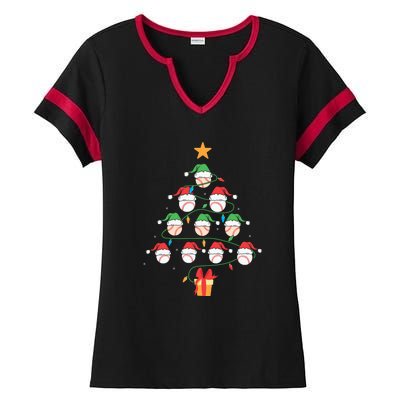 Christmas Baseball Tree Light Funny Xmas Sport Holiday Ladies Halftime Notch Neck Tee