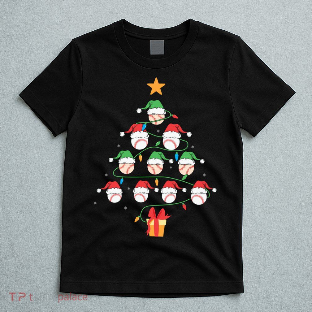 Christmas Baseball Tree Light Funny Xmas Sport Holiday T-Shirt