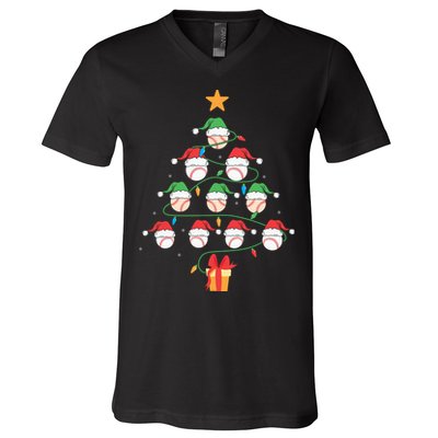 Christmas Baseball Tree Light Funny Xmas Sport Holiday V-Neck T-Shirt