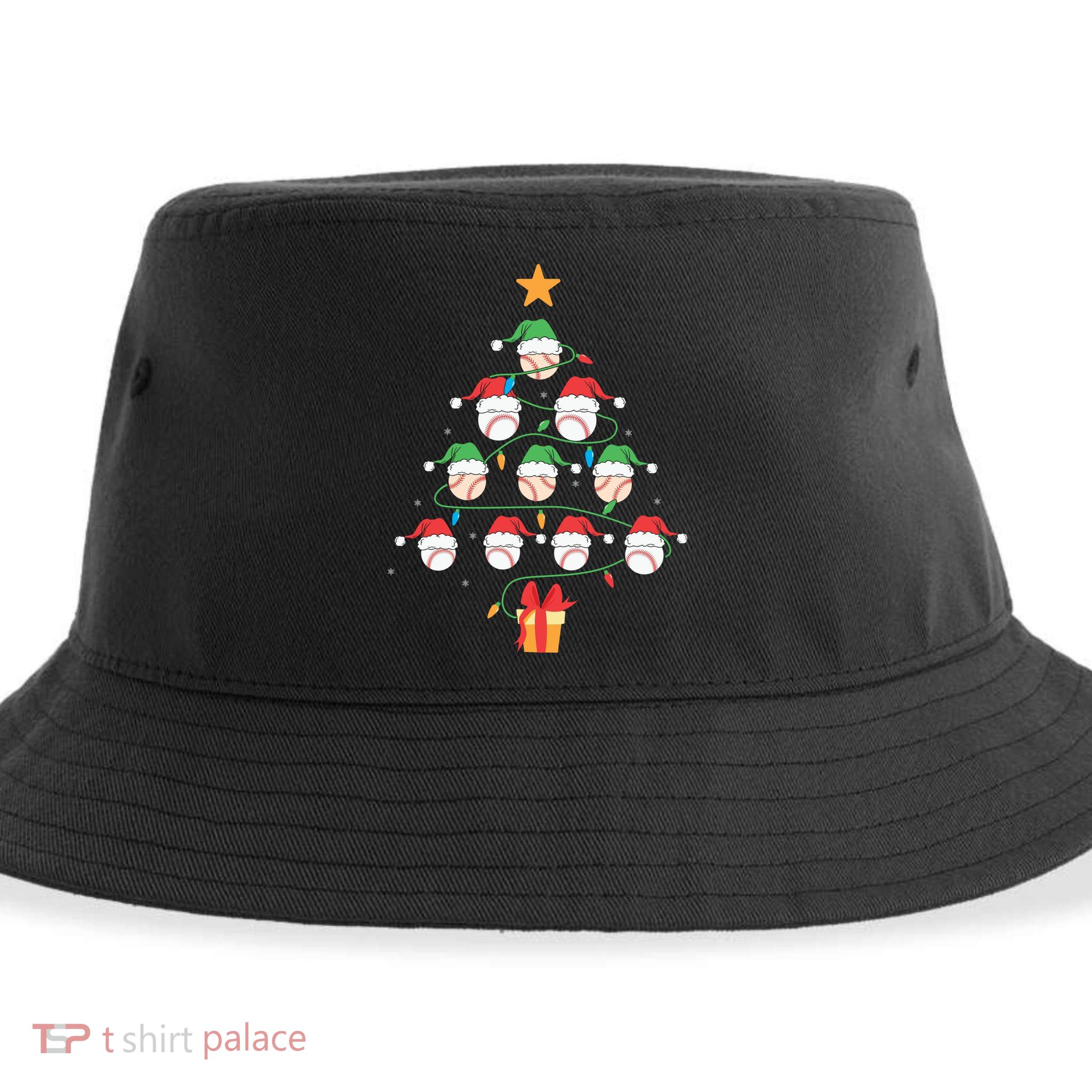 Christmas Baseball Tree Light Funny Xmas Sport Holiday Sustainable Bucket Hat