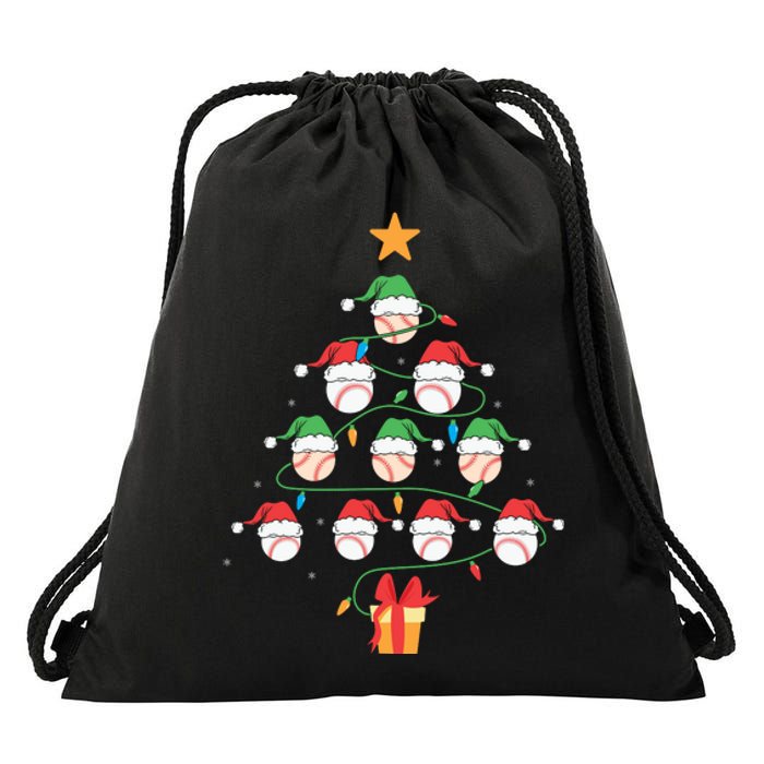 Christmas Baseball Tree Light Funny Xmas Sport Holiday Drawstring Bag