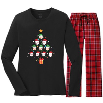 Christmas Baseball Tree Light Funny Xmas Sport Holiday Women's Long Sleeve Flannel Pajama Set 