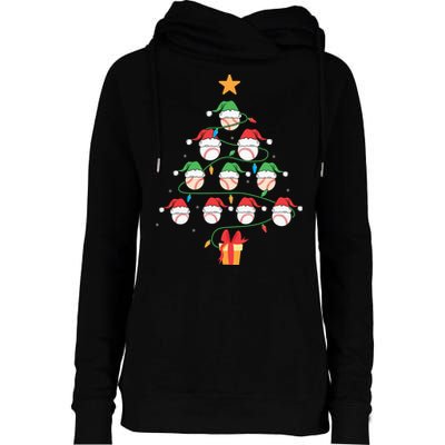 Christmas Baseball Tree Light Funny Xmas Sport Holiday Womens Funnel Neck Pullover Hood