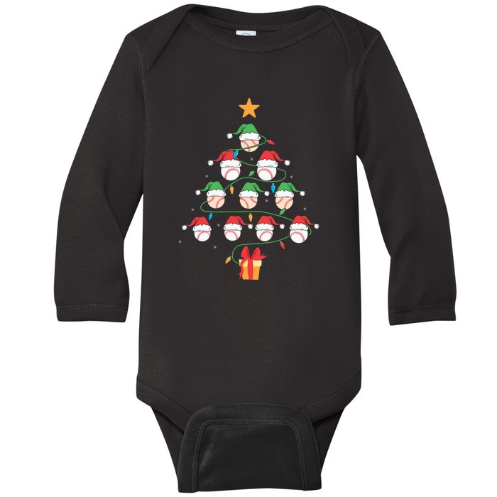 Christmas Baseball Tree Light Funny Xmas Sport Holiday Baby Long Sleeve Bodysuit