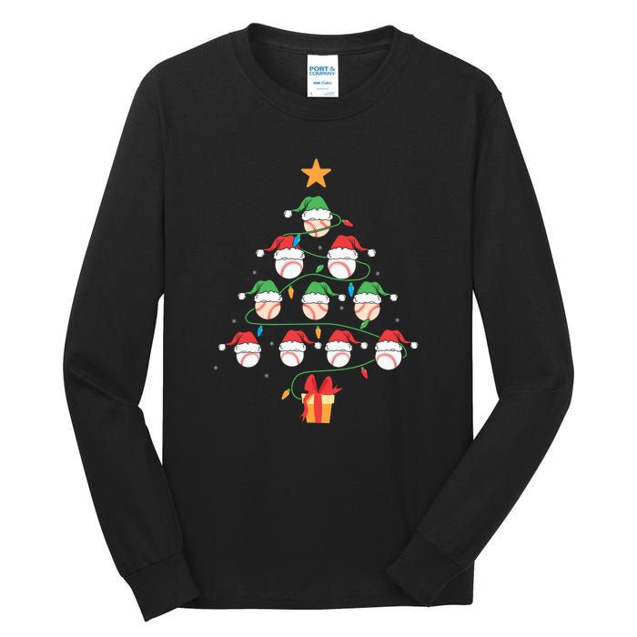 Christmas Baseball Tree Light Funny Xmas Sport Holiday Tall Long Sleeve T-Shirt