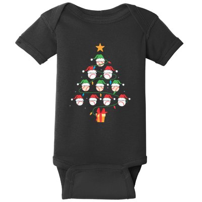 Christmas Baseball Tree Light Funny Xmas Sport Holiday Baby Bodysuit