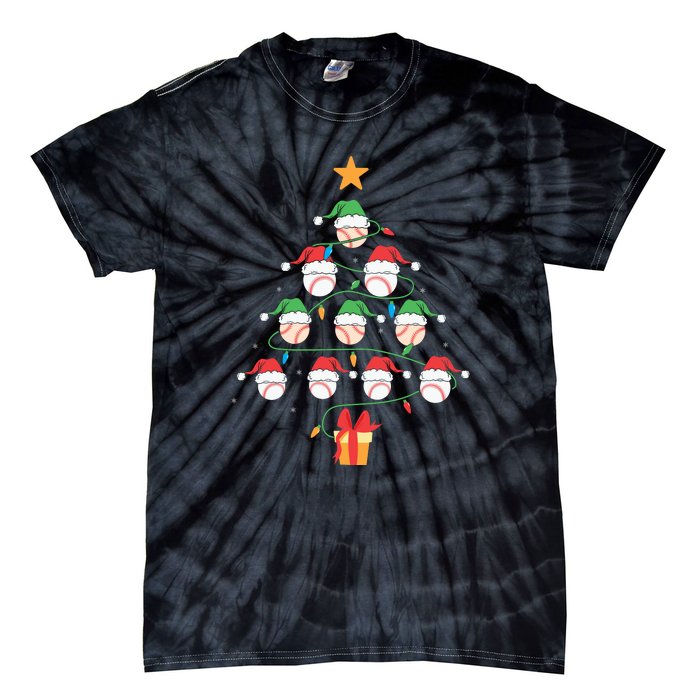 Christmas Baseball Tree Light Funny Xmas Sport Holiday Tie-Dye T-Shirt