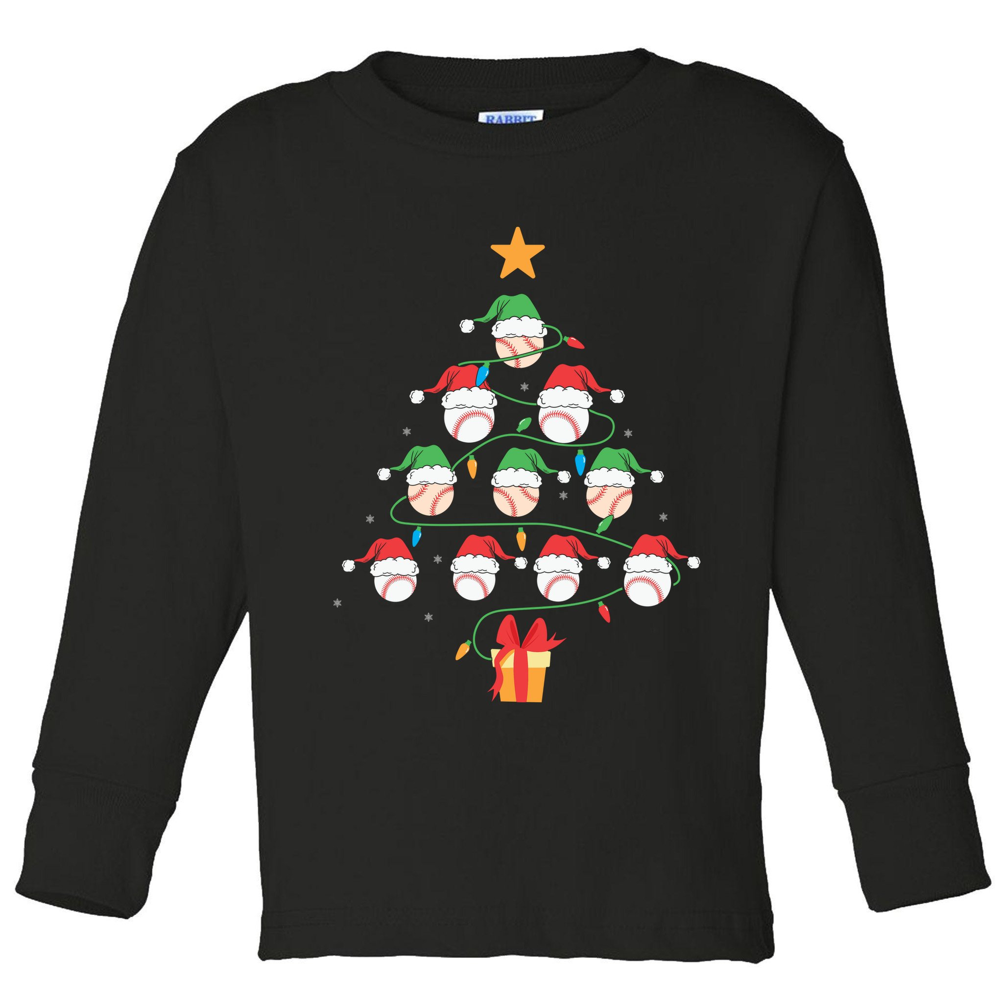 Christmas Baseball Tree Light Funny Xmas Sport Holiday Toddler Long Sleeve Shirt