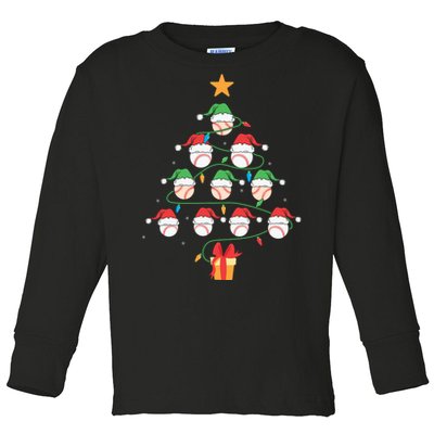 Christmas Baseball Tree Light Funny Xmas Sport Holiday Toddler Long Sleeve Shirt