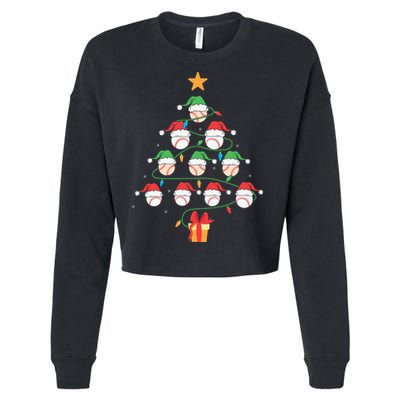 Christmas Baseball Tree Light Funny Xmas Sport Holiday Cropped Pullover Crew