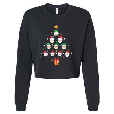 Christmas Baseball Tree Light Funny Xmas Sport Holiday Cropped Pullover Crew