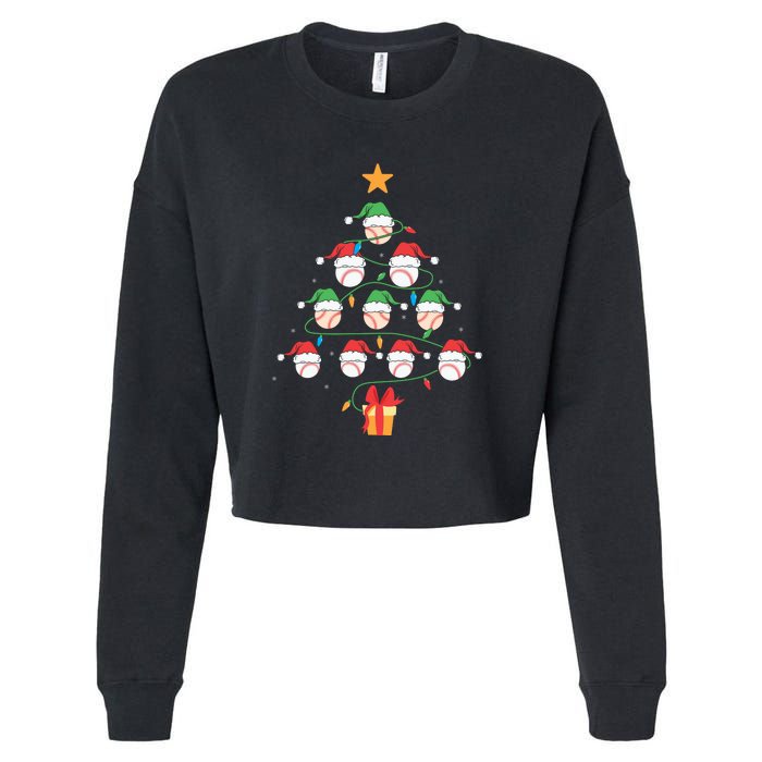 Christmas Baseball Tree Light Funny Xmas Sport Holiday Cropped Pullover Crew