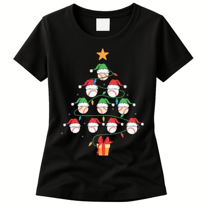 Christmas Baseball Tree Light Funny Xmas Sport Holiday Womens T-Shirt