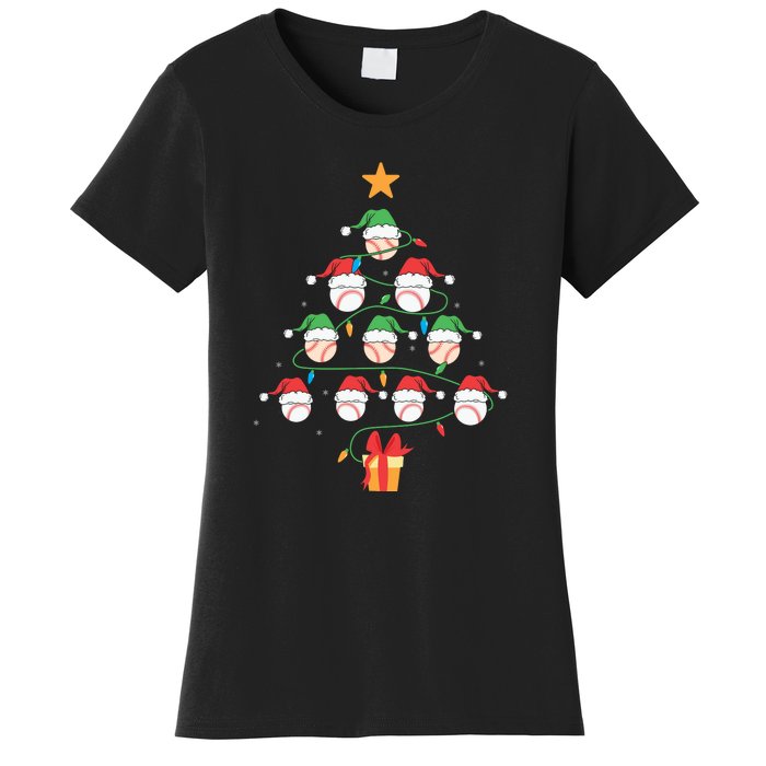 Christmas Baseball Tree Light Funny Xmas Sport Holiday Women's T-Shirt