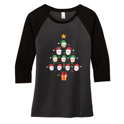 Christmas Baseball Tree Light Funny Xmas Sport Holiday Women's Tri-Blend 3/4-Sleeve Raglan Shirt