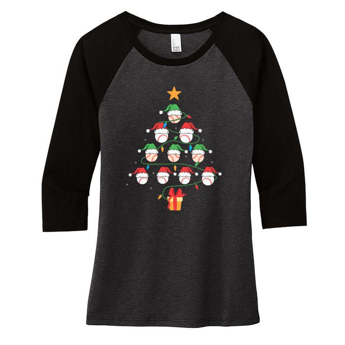 Christmas Baseball Tree Light Funny Xmas Sport Holiday Women's Tri-Blend 3/4-Sleeve Raglan Shirt