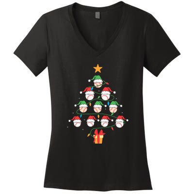 Christmas Baseball Tree Light Funny Xmas Sport Holiday Women's V-Neck T-Shirt