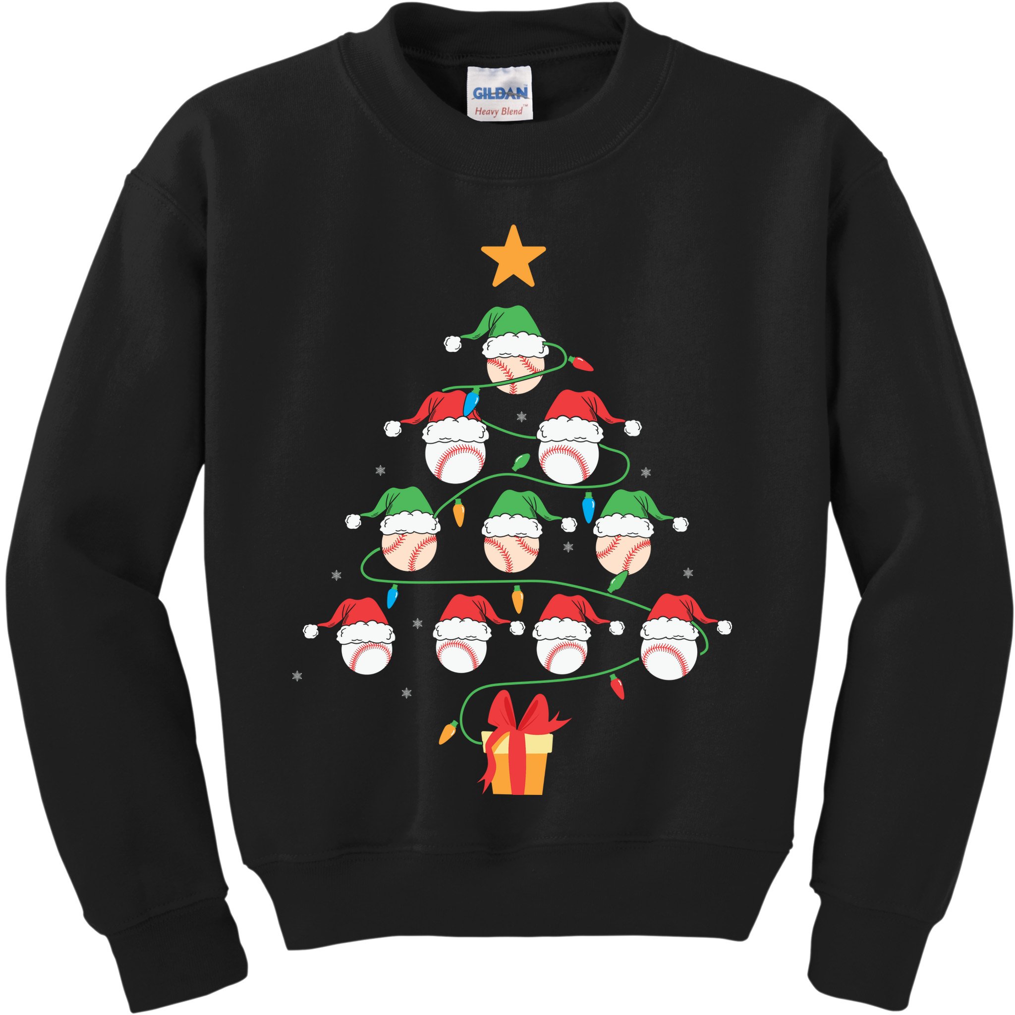 Christmas Baseball Tree Light Funny Xmas Sport Holiday Kids Sweatshirt
