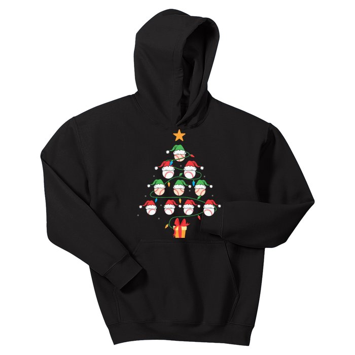 Christmas Baseball Tree Light Funny Xmas Sport Holiday Kids Hoodie