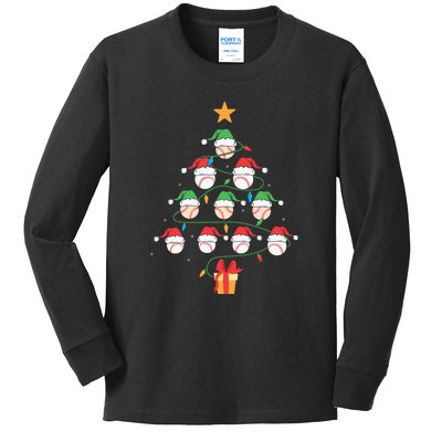 Christmas Baseball Tree Light Funny Xmas Sport Holiday Kids Long Sleeve Shirt