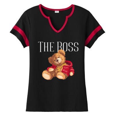 Cool Teddy Bear Dollar Sign Teddy Lover The Boss Bossy Ladies Halftime Notch Neck Tee