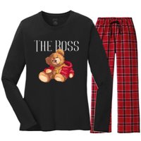 Cool Teddy Bear Dollar Sign Teddy Lover The Boss Bossy Women's Long Sleeve Flannel Pajama Set 