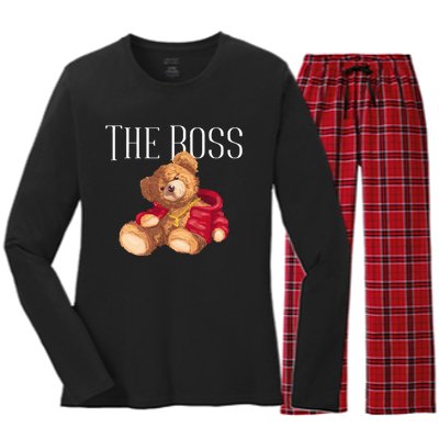 Cool Teddy Bear Dollar Sign Teddy Lover The Boss Bossy Women's Long Sleeve Flannel Pajama Set 