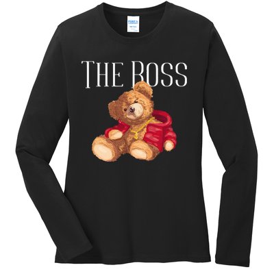 Cool Teddy Bear Dollar Sign Teddy Lover The Boss Bossy Ladies Long Sleeve Shirt