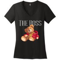 Cool Teddy Bear Dollar Sign Teddy Lover The Boss Bossy Women's V-Neck T-Shirt