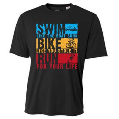 Cool Triathlon Boat Swim Bike Run Triathlete Cooling Performance Crew T-Shirt