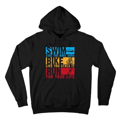 Cool Triathlon Boat Swim Bike Run Triathlete Hoodie