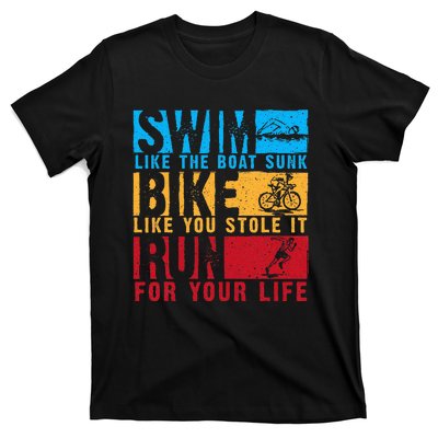 Cool Triathlon Boat Swim Bike Run Triathlete T-Shirt