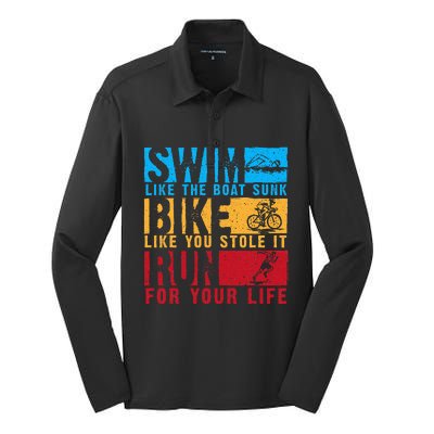 Cool Triathlon Boat Swim Bike Run Triathlete Silk Touch Performance Long Sleeve Polo