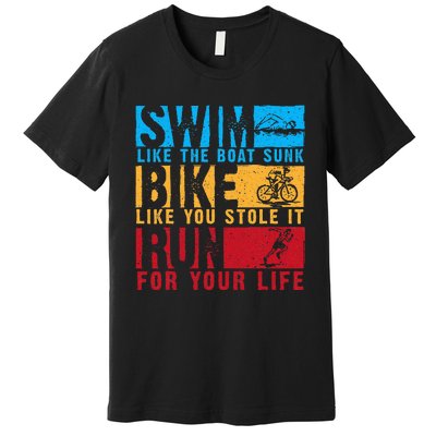 Cool Triathlon Boat Swim Bike Run Triathlete Premium T-Shirt