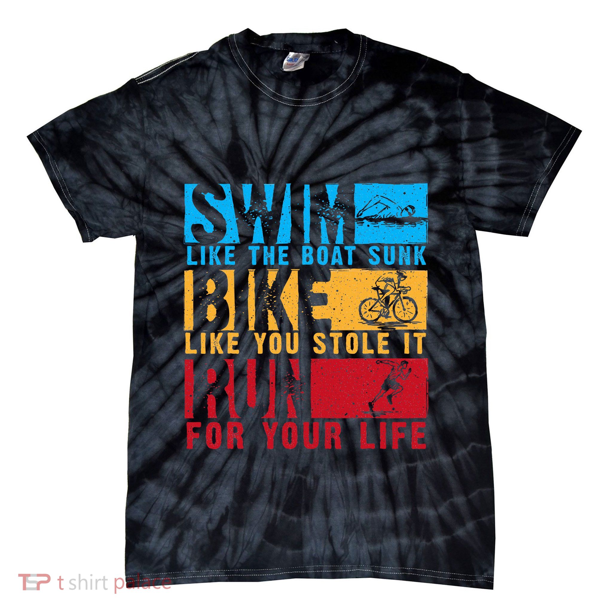Cool Triathlon Boat Swim Bike Run Triathlete Tie-Dye T-Shirt