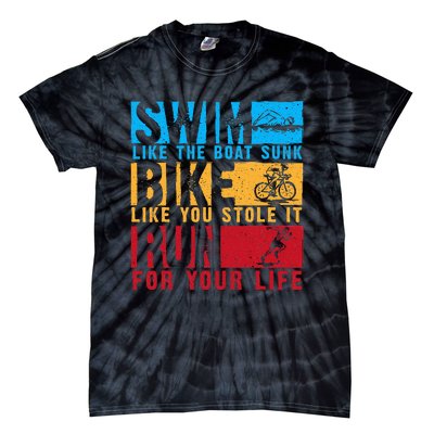 Cool Triathlon Boat Swim Bike Run Triathlete Tie-Dye T-Shirt