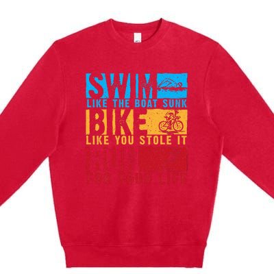 Cool Triathlon Boat Swim Bike Run Triathlete Premium Crewneck Sweatshirt