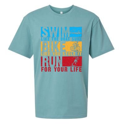 Cool Triathlon Boat Swim Bike Run Triathlete Sueded Cloud Jersey T-Shirt