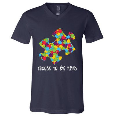 Choose To Be Kind Autism Puzzle Piece Gift V-Neck T-Shirt