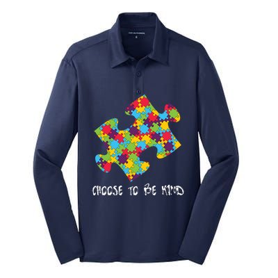 Choose To Be Kind Autism Puzzle Piece Gift Silk Touch Performance Long Sleeve Polo