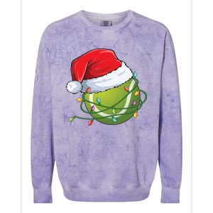 Christmas Tennis Ball In Santa Hat Wrapped In Holiday Lights Colorblast Crewneck Sweatshirt