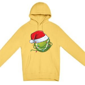 Christmas Tennis Ball In Santa Hat Wrapped In Holiday Lights Premium Pullover Hoodie