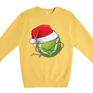 Christmas Tennis Ball In Santa Hat Wrapped In Holiday Lights Premium Crewneck Sweatshirt