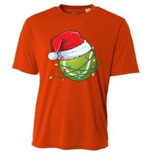 Christmas Tennis Ball In Santa Hat Wrapped In Holiday Lights Cooling Performance Crew T-Shirt