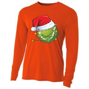 Christmas Tennis Ball In Santa Hat Wrapped In Holiday Lights Cooling Performance Long Sleeve Crew