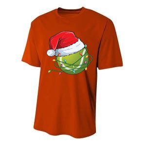 Christmas Tennis Ball In Santa Hat Wrapped In Holiday Lights Performance Sprint T-Shirt