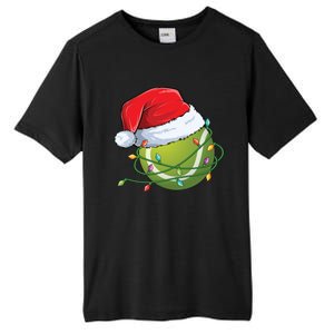 Christmas Tennis Ball In Santa Hat Wrapped In Holiday Lights Tall Fusion ChromaSoft Performance T-Shirt