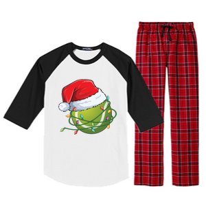 Christmas Tennis Ball In Santa Hat Wrapped In Holiday Lights Raglan Sleeve Pajama Set