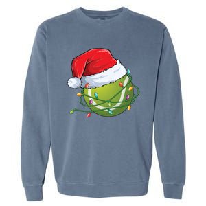 Christmas Tennis Ball In Santa Hat Wrapped In Holiday Lights Garment-Dyed Sweatshirt